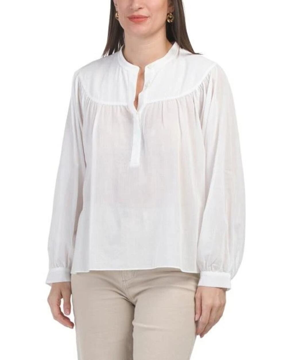 FRAME Shirred Popover Blouse Cotton Casual Minimal Preppy Work Everyday XS